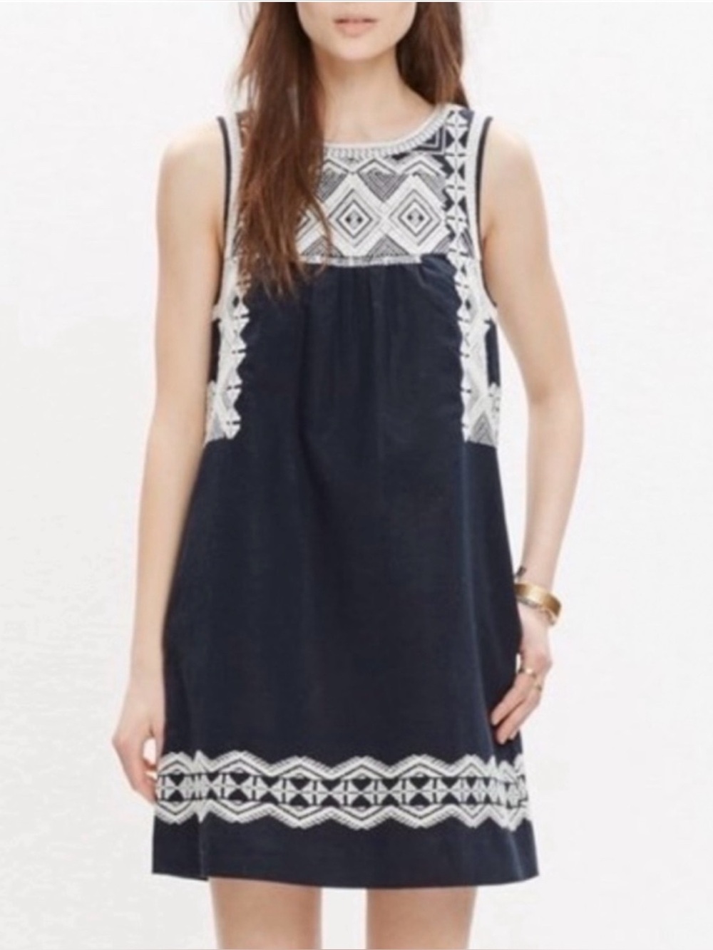 Madewell Stitchtake Embroidered Sleeveless Sheath Dress Navy Blue M.